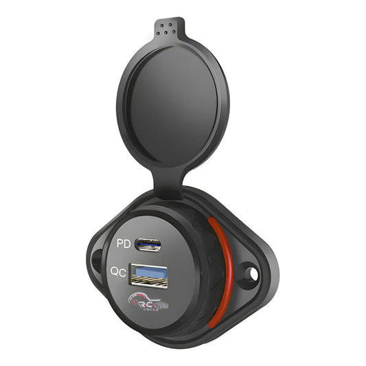 Cargador Carga Rápida 1 Usb 1 Type C 12-24v Sobrepuesto Color Luz Roja 1866