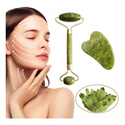 Rodillo Jade Masaje Facial Linfático + Piedra Gua Sha /r&c