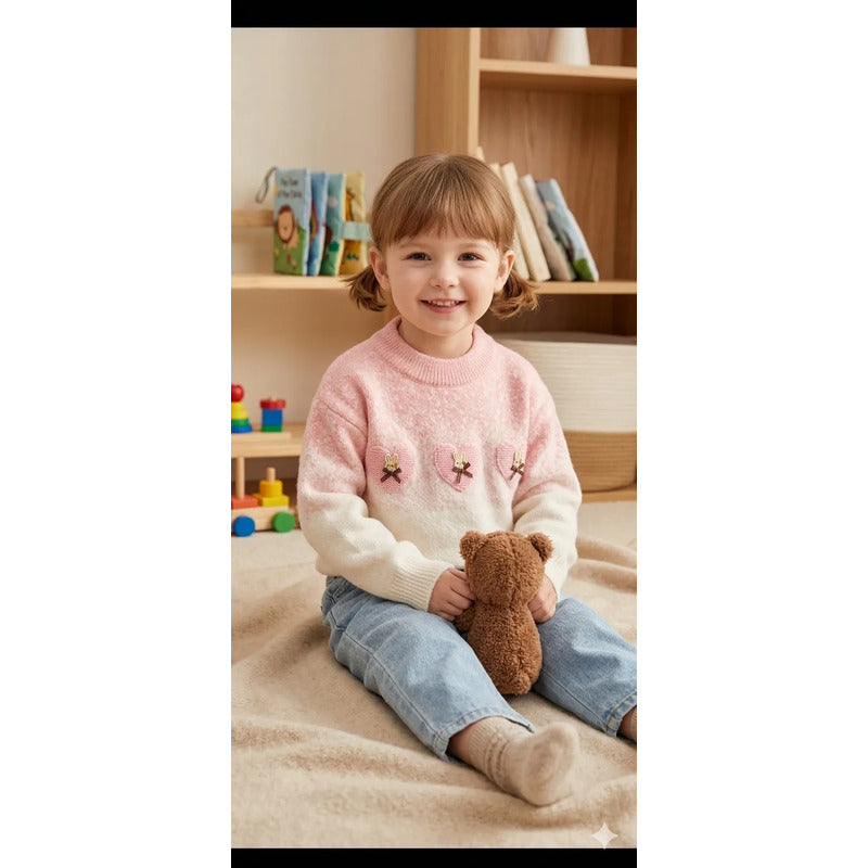 Sweater De Niña Tejido Cuello Alto Suéter Caliente Polerón Rosa 8520 De Punto 110