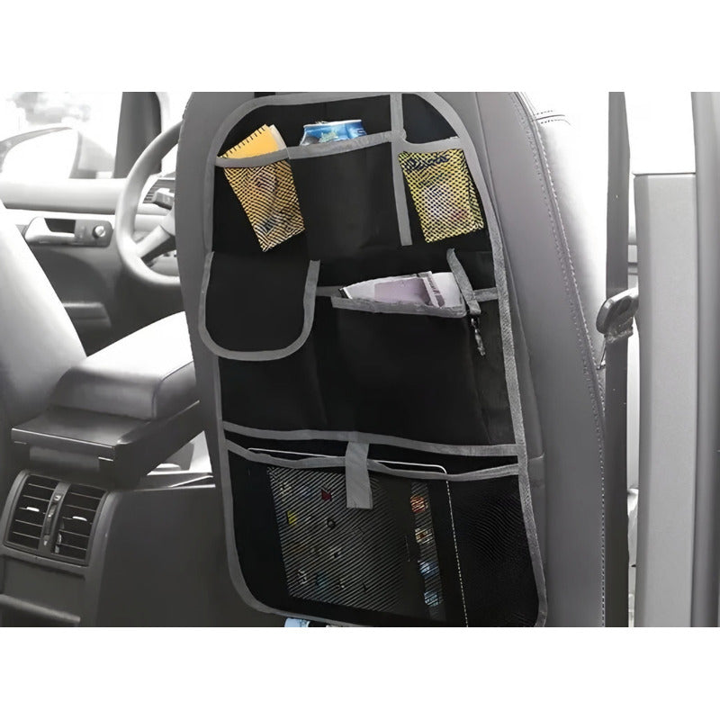 Organizador Para Respaldo Asiento Trasero Auto Multifunción Negro Eco Cuero 14222