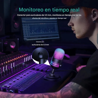 Micrófono Gamer Onikuma M930 Rgb Usb 48khz Monitoreo En Vivo Negro