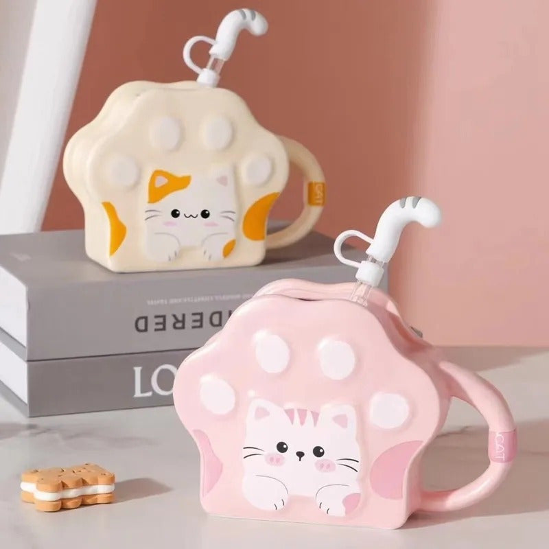 Vaso Diseño Garrita Con Bombilla Cola De Gato Mug Taza Tazón