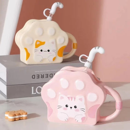 Vaso Diseño Garrita Con Bombilla Cola De Gato Mug Taza Tazón
