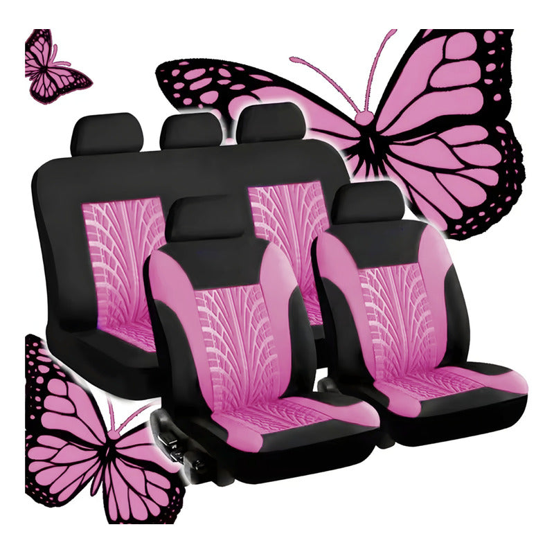 Funda Cubre Asiento Auto Rosado Universal 9pieza Rosa Diseño