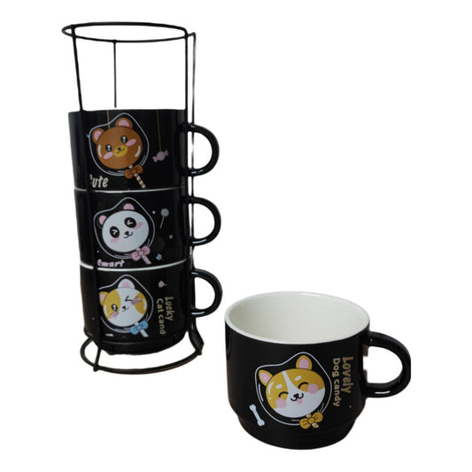 X4 Set Tazas Mug Tazón Gato Chi Apilables 7cm + Soporte /r&c