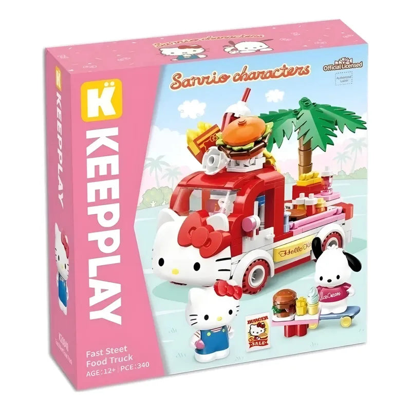 Set Bloques De Construcción Keeppley Hello Kitty Y Amigos 340 Hello Kitty Y Pochacco Fast Steeet Food 9084