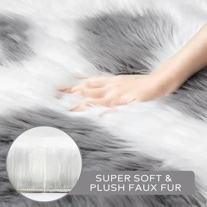 Alfombra Peluda Huella De Gato Kawaii Suave Piel Sintética 85 Cm 80 Cm Blanco Gris