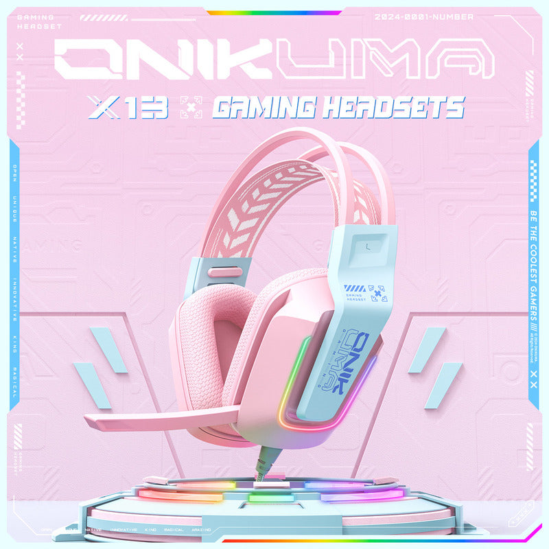 Auriculares Para Juegos Onikumax13 Con Micrófono Y Rgb Color Rosa
