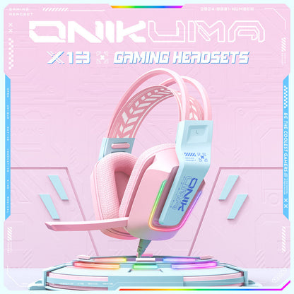 Auriculares Para Juegos Onikumax13 Con Micrófono Y Rgb Color Rosa