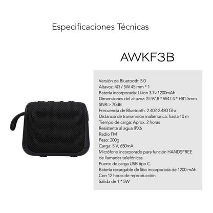 Parlante Aiwa Portátil Impermeable Awkf3b Bluetooth Recarga