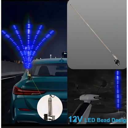 Antena Tipo Látigo Con Luz Led 100cm Auto Camión Destellante Azul 12v