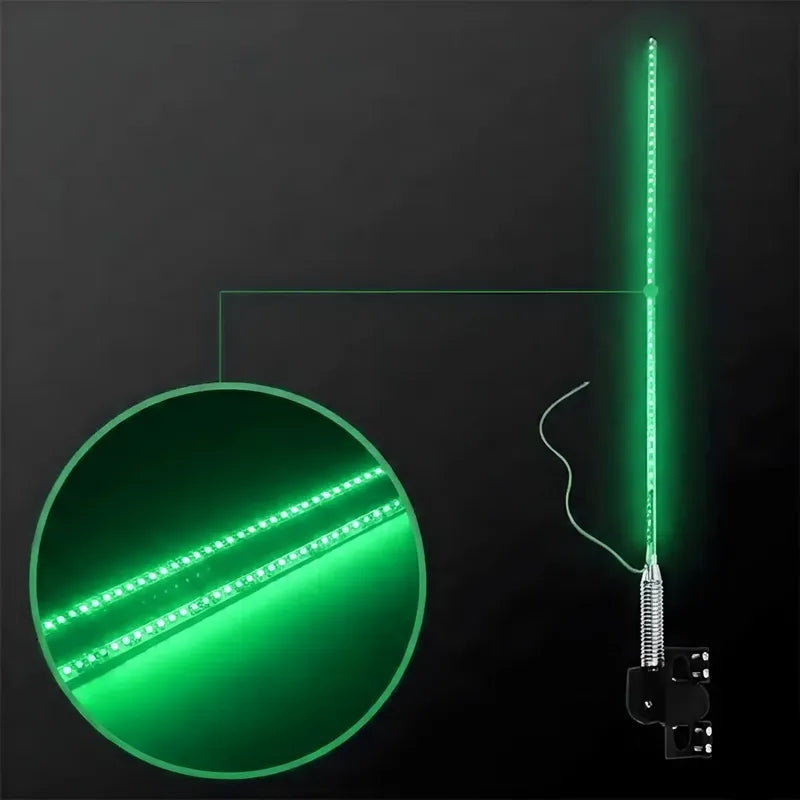 X2 Antena Tipo Látigo Con Luz Led 100cm 12v + Control Modos Verde 81-17v