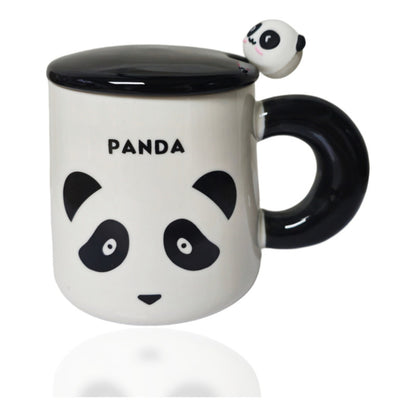 Tazón Oso Panda Taza Kawaii Con Tapa Y Cuchara 400ml / Ryc