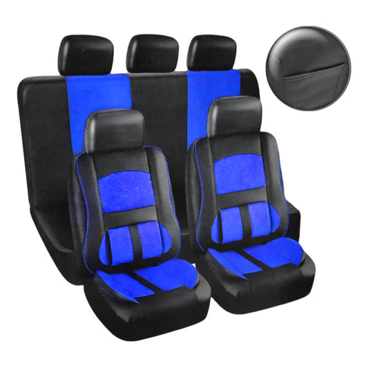 Set 11pcs Funda Cubre Asiento 100% Eco Cuero Bolsillo N/azul