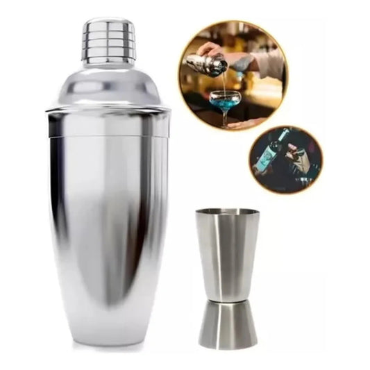 Set Coctelera Con Filtro 550ml + Jigger Medidor 20/40ml Plateado