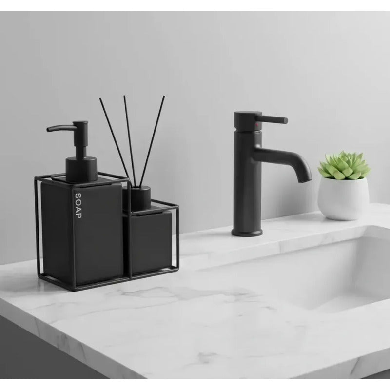 Set De Baño Dispensador Jabon + Difusor Aroma Soport Moderno Negro 73196