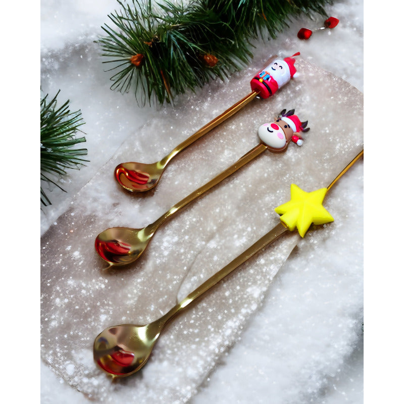 X6 Set Servicios Navideños Cuchara Tenedor Decoración Navida