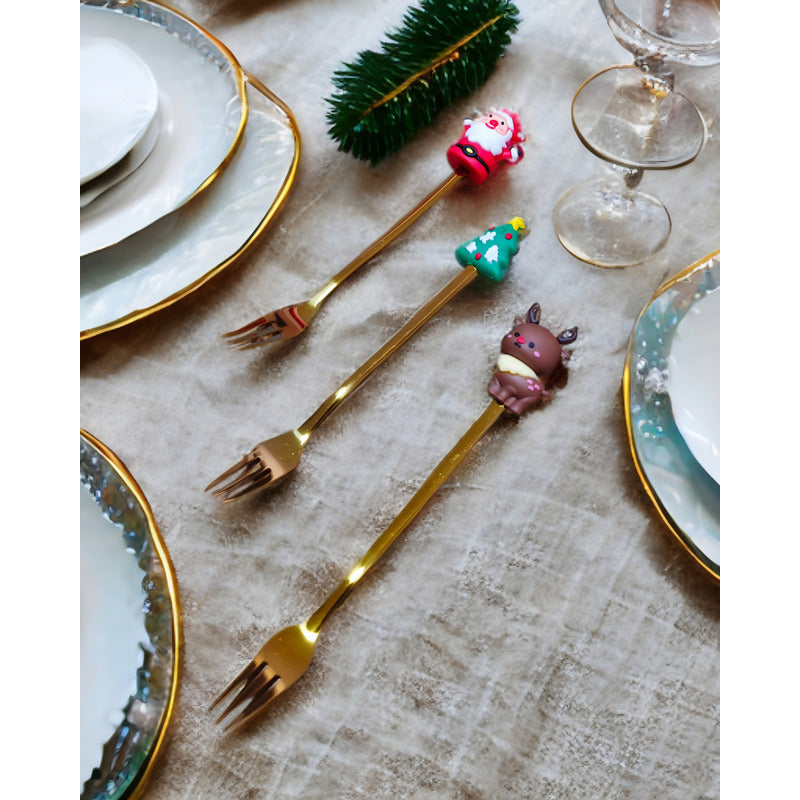 X6 Set Servicios Navideños Cuchara Tenedor Decoración Navida