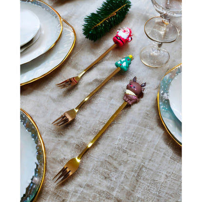 X6 Set Servicios Navideños Cuchara Tenedor Decoración Navida
