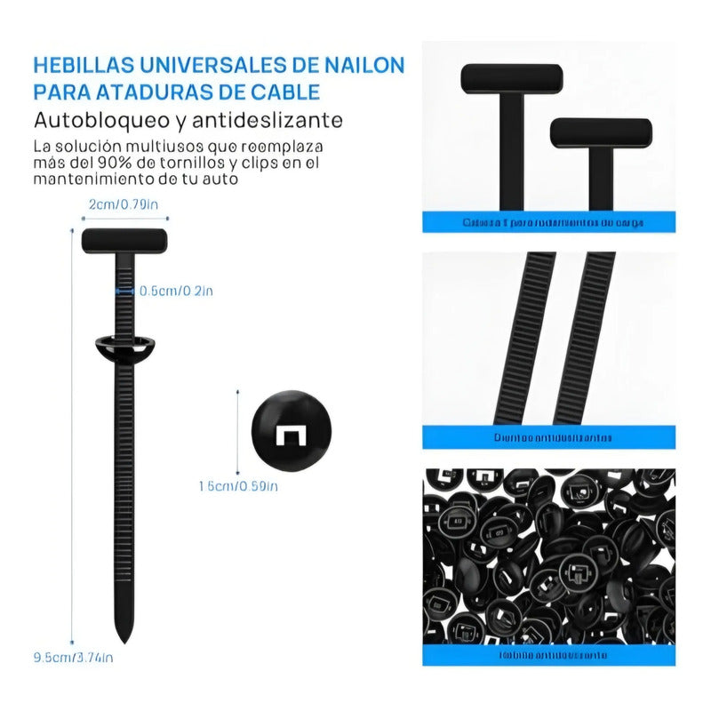 100 Clips Broches Sujetador Retencion Lata Plastico Auto Tap