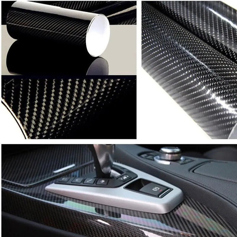 Vinilo Fibra Carbono 5d Brillante Autoadhesivo 60x100cm Negro