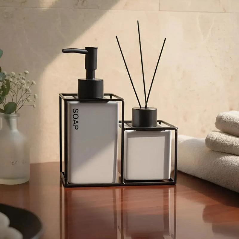 Set De Baño Dispensador Jabon + Difusor Aroma Soport Moderno Blanco 73196