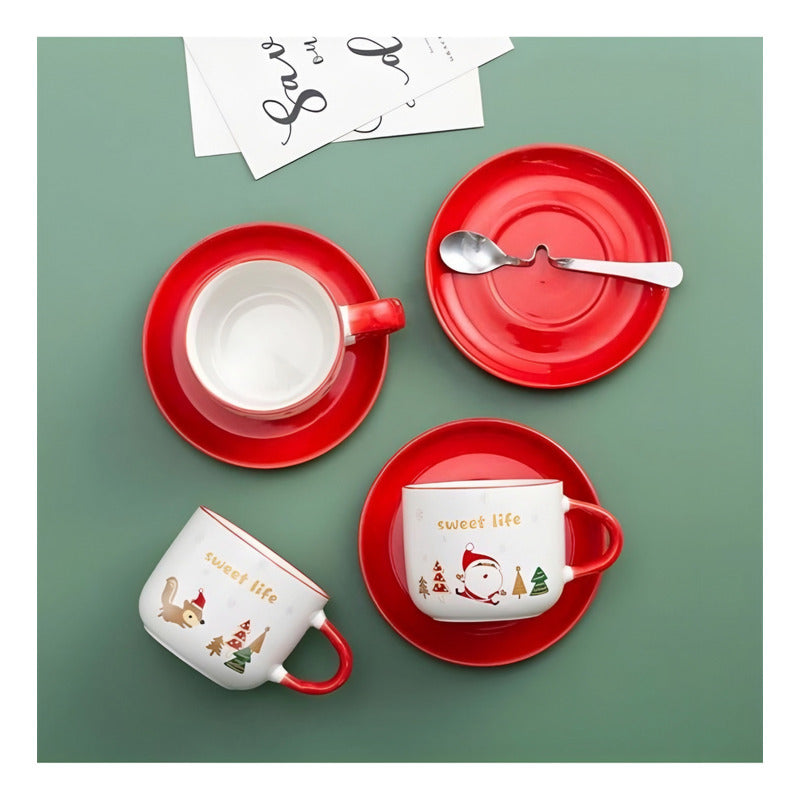 Taza De Navidad Con Plato Y Cuchara Taza Té Cafe Santa Claus