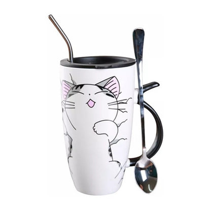 Taza De Gato Mug Con Tapa Con Boquilla Tazón Gato Chi/ Ryc