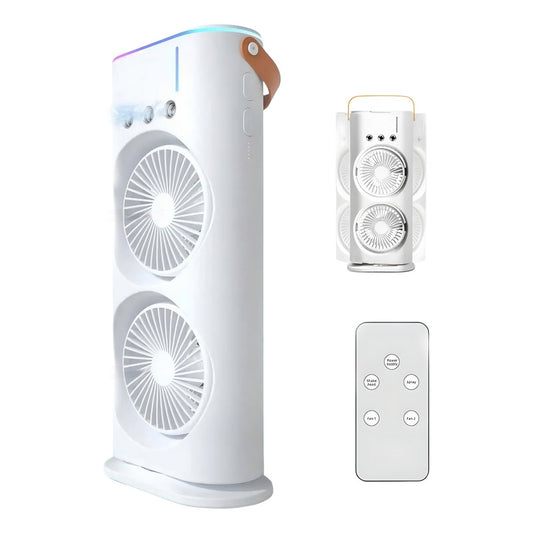 Ventilador Doble Con Humidificador Aire Frio Luz Y Control