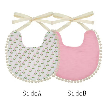 Set Babero + 2 Cintillo Diadema Color Nude Reversible Encaje