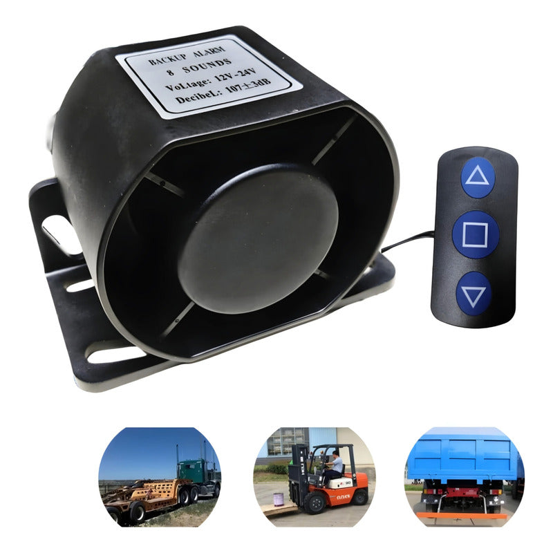 Bocina Retroceso 12/24v Alarma 8tonos + Control Advertencia