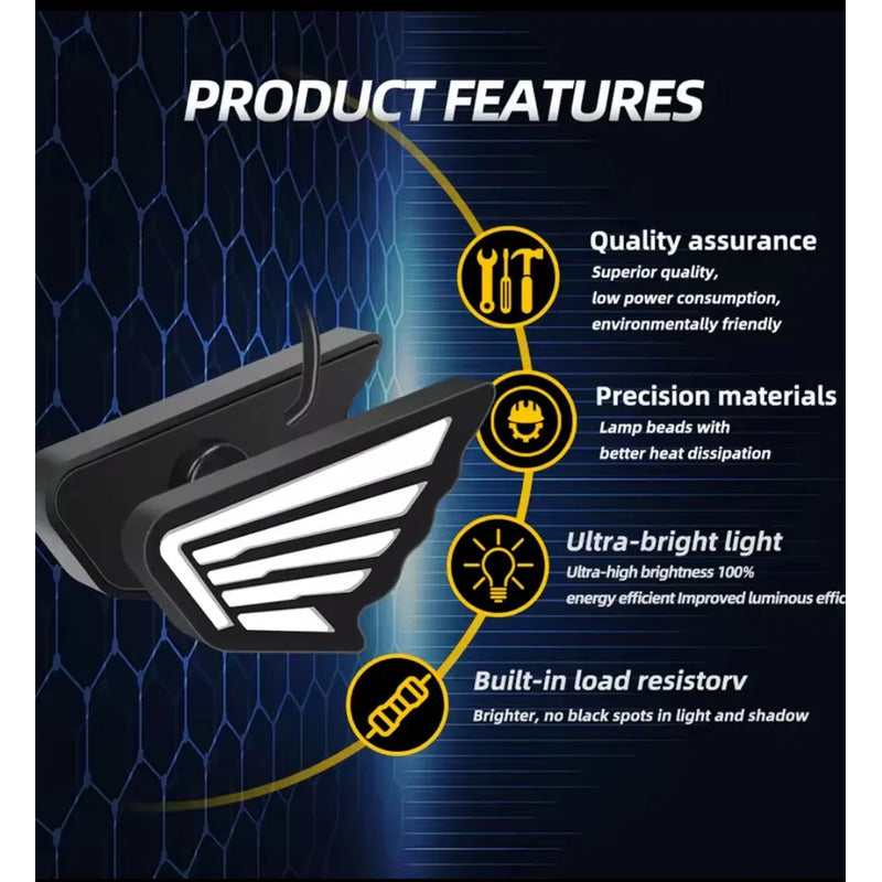 X2 Luz Led Moto Auto- Alas Ojos Devil Luz Patente Decoracio Positivo Negativo Alitas 184504 Azul