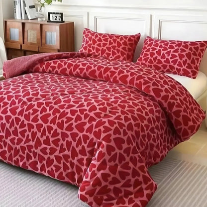 Plumón Cobertor Cubrecama Plush Chiporro Funda 2p Diseños Rojo Mod1 Corazones