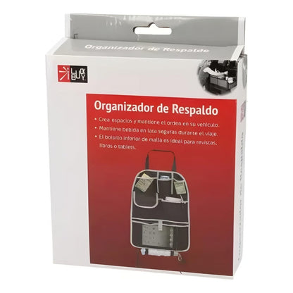 Organizador Para Respaldo Asiento Trasero Auto Multifunción Negro Eco Cuero 14222