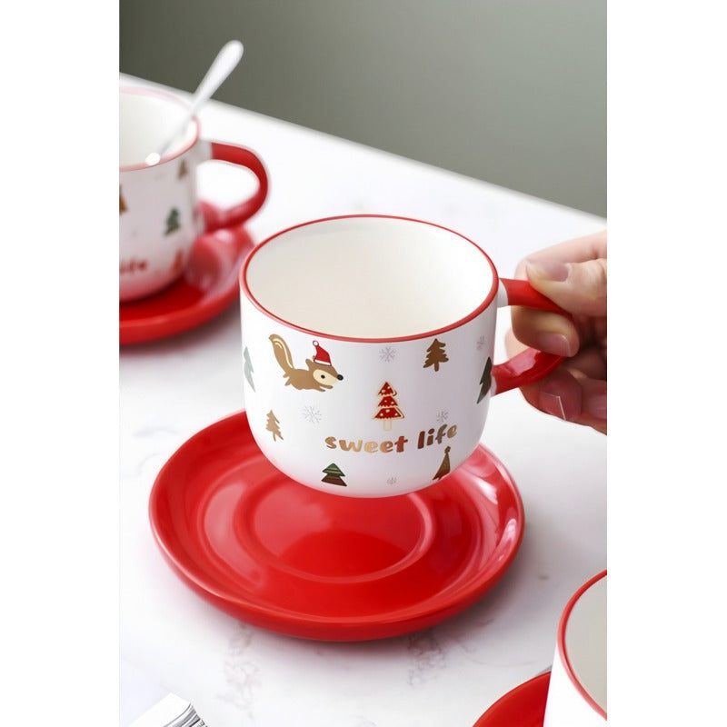 Taza De Navidad Con Plato Y Cuchara Taza Té Cafe Santa Claus