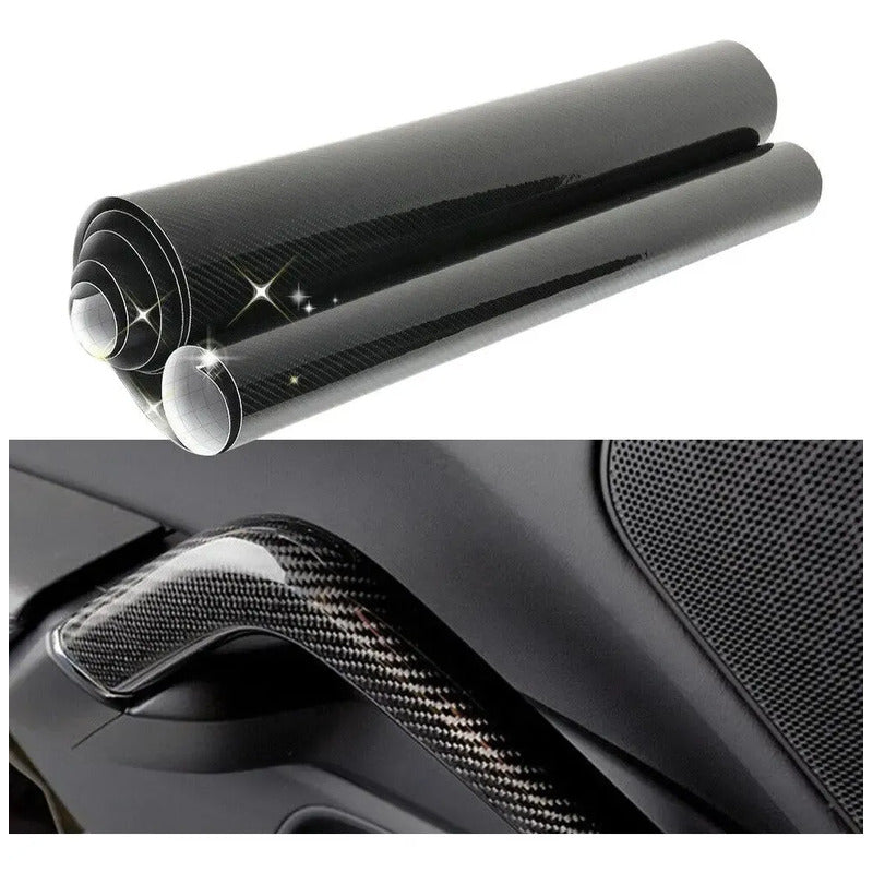 Vinilo Fibra De Carbono 5d Brillante Autoadhesivo 75x200cm 5d Negro Fibra