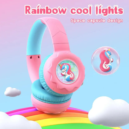 Audifono Bluetooth Onikuma B30 Niñ@s Bajo Nivel Ruido Cn Luz Rosa Unicorio B30