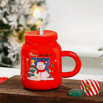 Taza De Navidad Tapa Silicon Bombilla Cristal Bebida Fría Ca