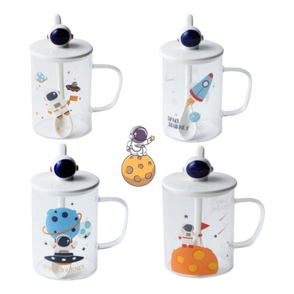 Taza De Vidrio De Astronauta Con Tapa Y Cuchara Cerámica R&c