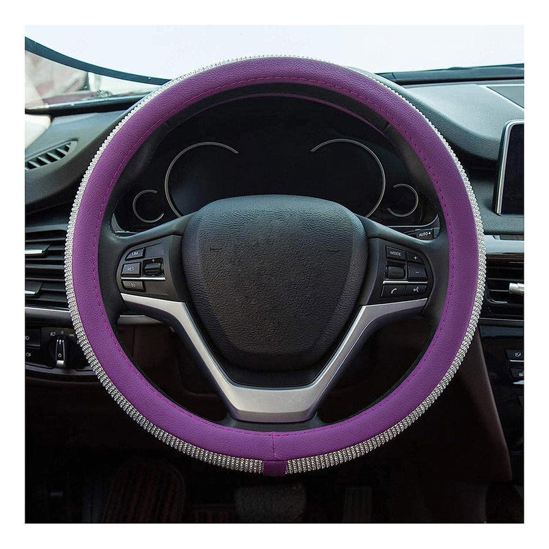 Funda Cubre Volante Ecocuero Y Cristal Violeta Antideslizant