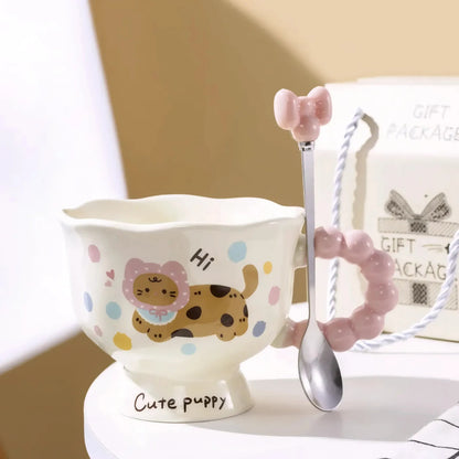 Tazón Cerámica Kawaii Mango Perlas Gato Cuchara Caja Regalo Crema Mk-01 Mod2 Cute Puppy