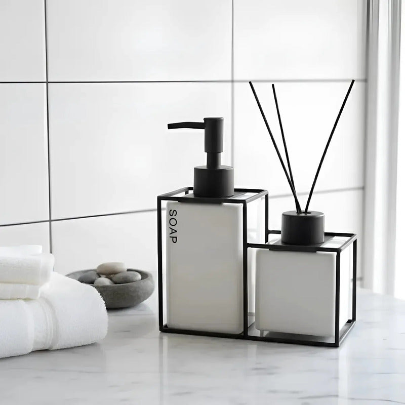 Set De Baño Dispensador Jabon + Difusor Aroma Soport Moderno Blanco 73196