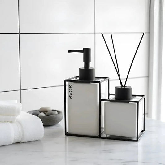 Set De Baño Dispensador Jabon + Difusor Aroma Soport Moderno Blanco 73196