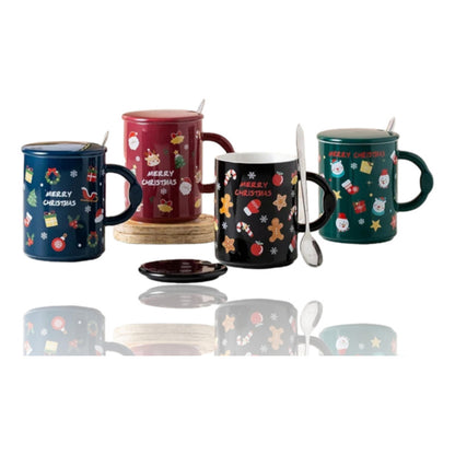 Taza De Navidad Con Tapa Y Cuchara Mug Navideño Decoración