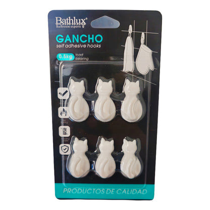 X6 Gancho Colgador Adhesivo De Gatitos Perchero Baño Cocina