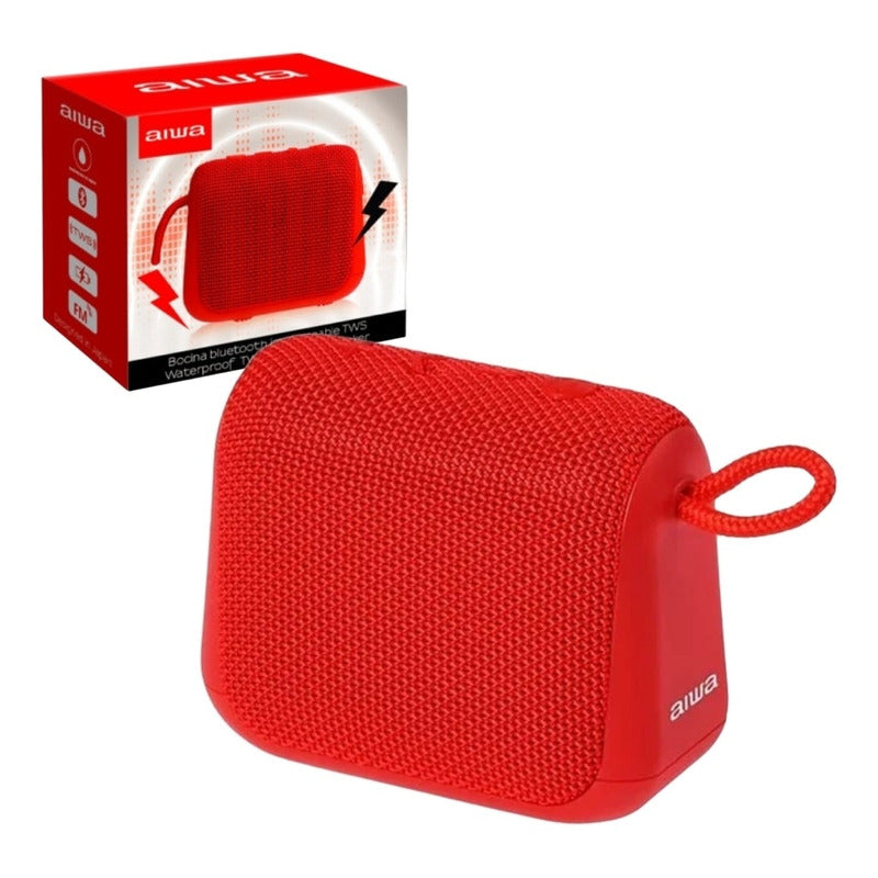 Parlante Aiwa Portátil Impermeable Awkf3r Bluetooth Recarga Rojo