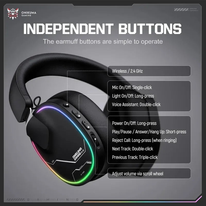 Audifono Gamer Onikuma Gt836 4modos Bluetooth Usb C Y Cable Negro Gt836