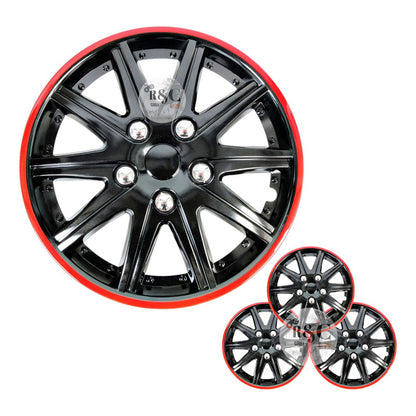 X4 Tapa Rueda Aro 14 Negro Perlado Borde Color Auto Tuning