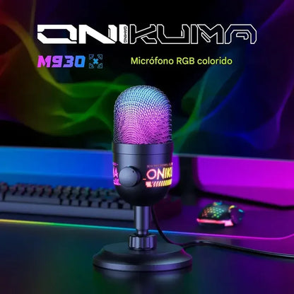 Micrófono Gamer Onikuma M930 Rgb Usb 48khz Monitoreo En Vivo Negro