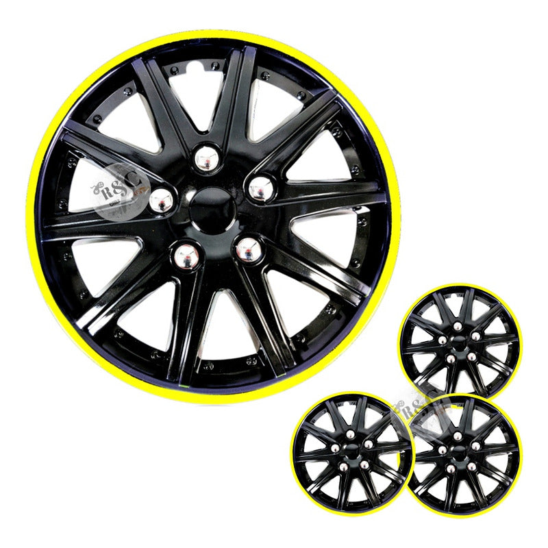 X4 Tapa Rueda Aro 14 Negro Perlado Borde Color Auto Tuning